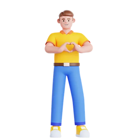 Man Showing a Heart Shape  3D Illustration