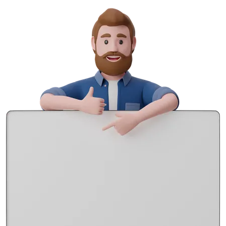 Man showing board  3D Illustration