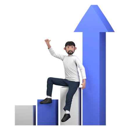 Man showing Business Growth  3D Illustration