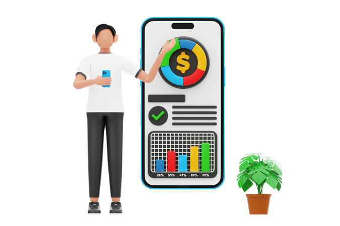 Man Showing Financial Infographics  3D Illustration