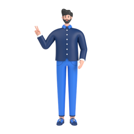 Man showing fingers doing victory sign  3D Illustration