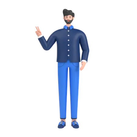 Man showing fingers doing victory sign  3D Illustration