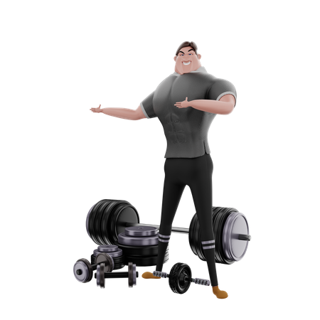 Man showing Gym Equipment  3D Illustration