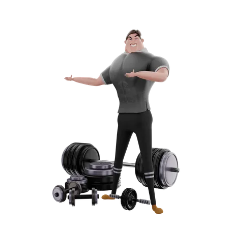 Man showing Gym Equipment  3D Illustration