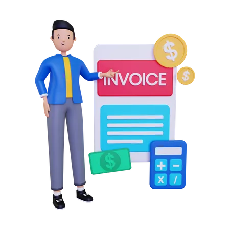 Man showing invoice bill  3D Illustration