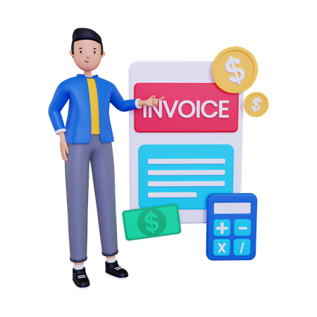 Man showing invoice bill  3D Illustration