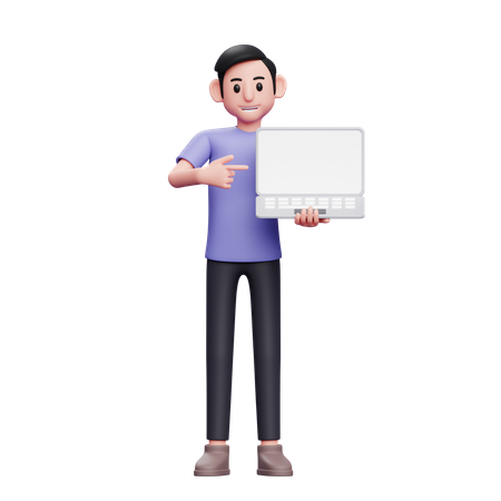 Man showing laptop screen  3D Illustration