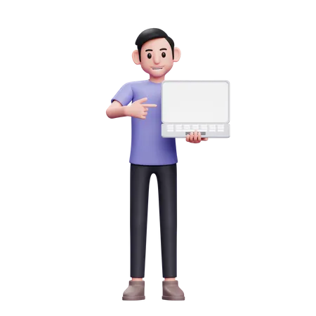 Man showing laptop screen  3D Illustration