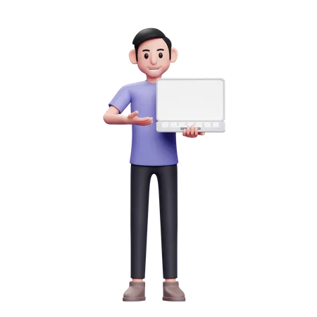 Man showing laptop screen  3D Illustration