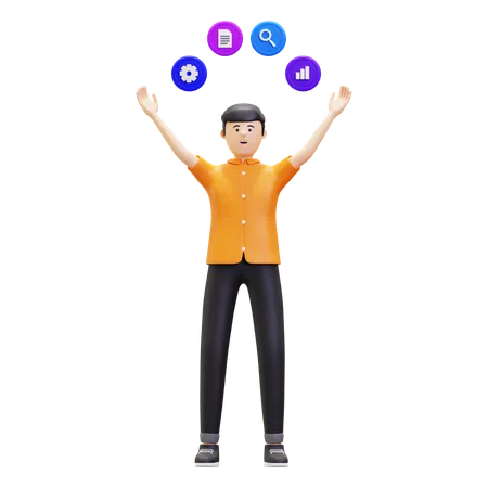 Man Showing Mind Map  3D Illustration