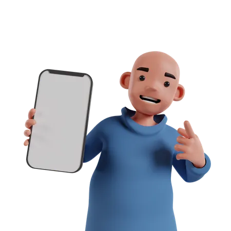 Man Showing Mobile Screen  3D Illustration