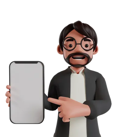 Man Showing Mobile Screen  3D Illustration