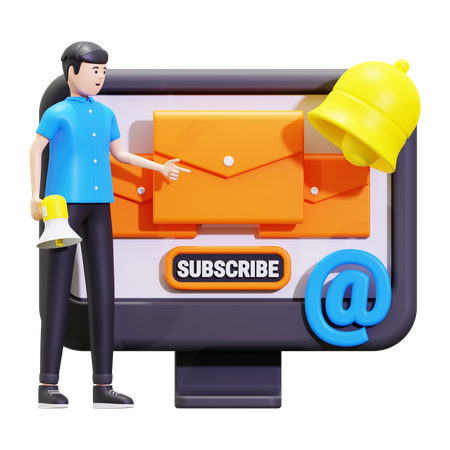 Man Showing Newsletter Subscribe  3D Illustration