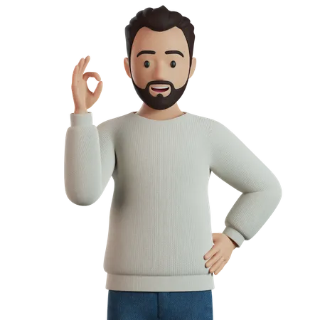 Man Showing Ok Sign  3D Illustration