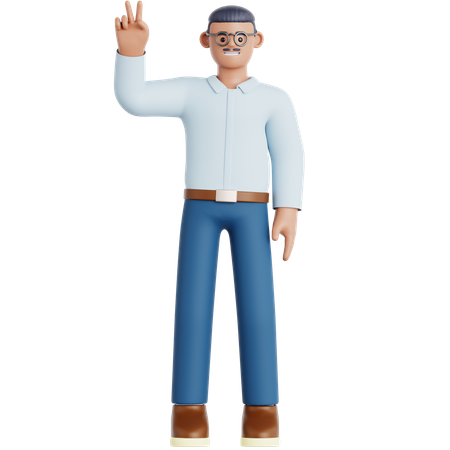 Man Showing Peace  3D Illustration