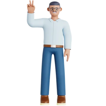 Man Showing Peace  3D Illustration