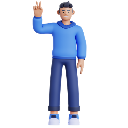 Man Showing Peace  3D Illustration