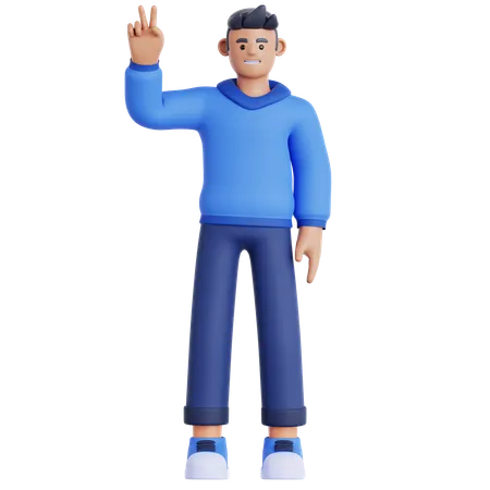 Man Showing Peace  3D Illustration