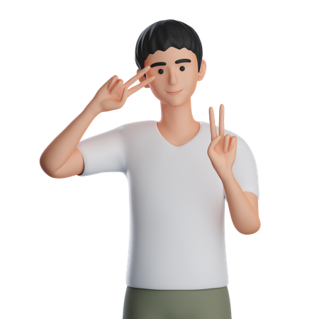 Man Showing Peace Gesture  3D Illustration