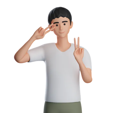 Man Showing Peace Gesture  3D Illustration