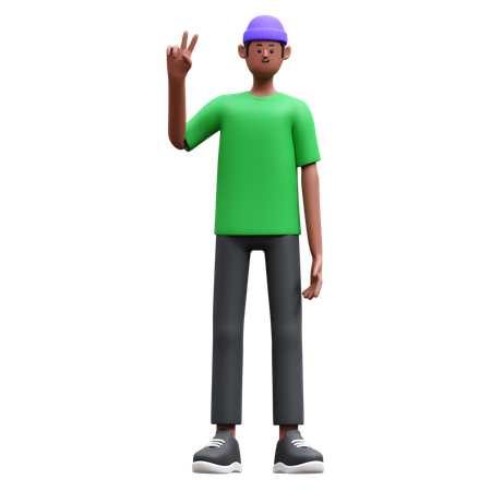 Man showing peace sign  3D Illustration