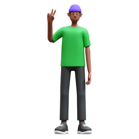 Man showing peace sign  3D Illustration