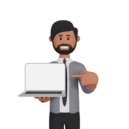 Man showing screen of laptop  3D Icon