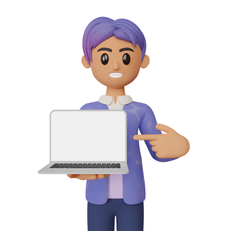 Man showing screen of laptop  3D Illustration