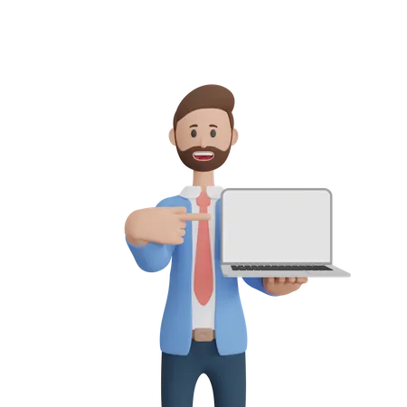 Man showing screen of laptop  3D Illustration