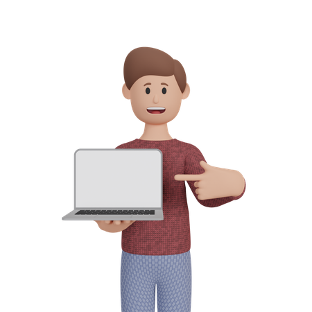 Man showing screen of laptop  3D Illustration