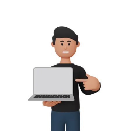 Man showing screen of laptop  3D Illustration