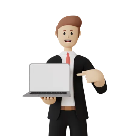 Man showing screen of laptop  3D Illustration