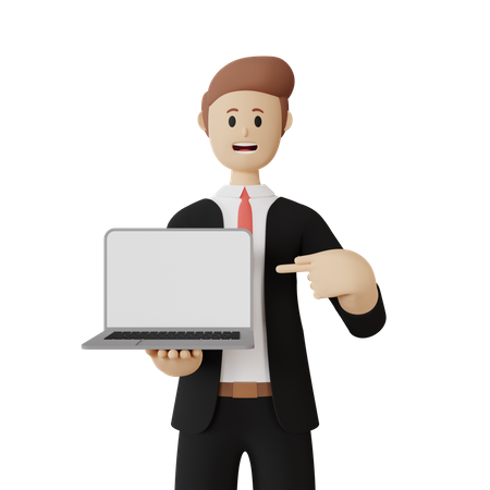 Man showing screen of laptop 3D Illustration