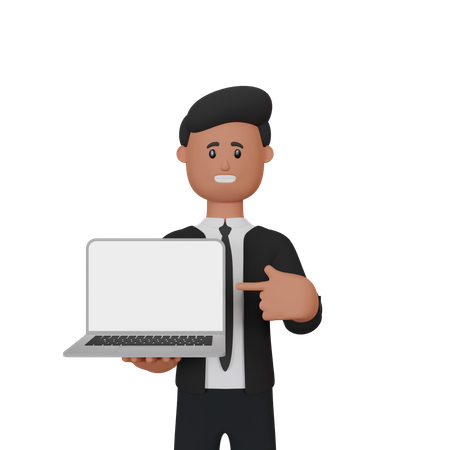 Man showing screen of laptop 3D Illustration