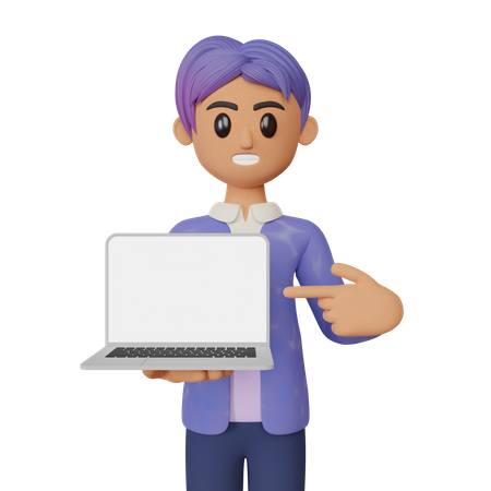 Man showing screen of laptop  3D Illustration