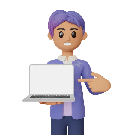 Man showing screen of laptop  3D Illustration