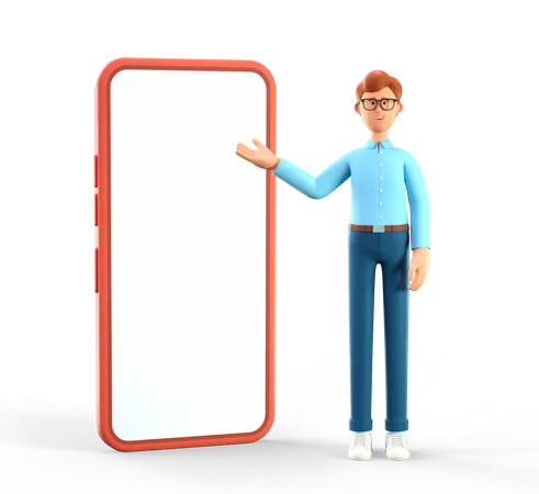 Man showing smartphone 3D Illustration