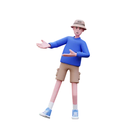 Man Showing Something Left  3D Illustration