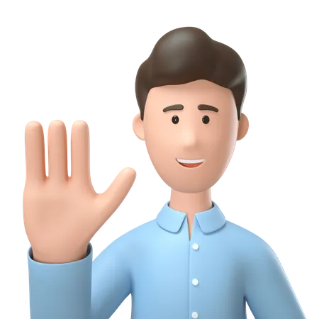 3 D Illustration Of Man Showing Stop Hand Gesture Cartoon Smiling Male Character 3D Illustration