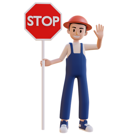 Man showing stop sign  3D Icon