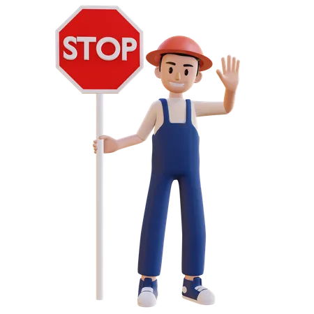 Man showing stop sign  3D Illustration