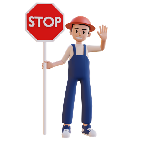 Man showing stop sign 3D Illustration