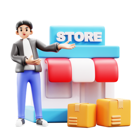 Man showing store location  3D Illustration