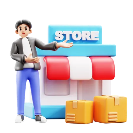 Man showing store location  3D Illustration