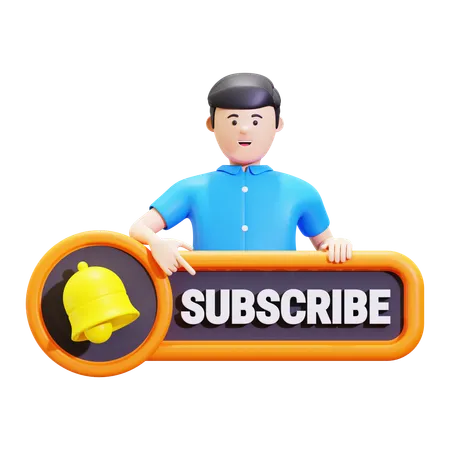 Man Showing Subscribe Button  3D Illustration