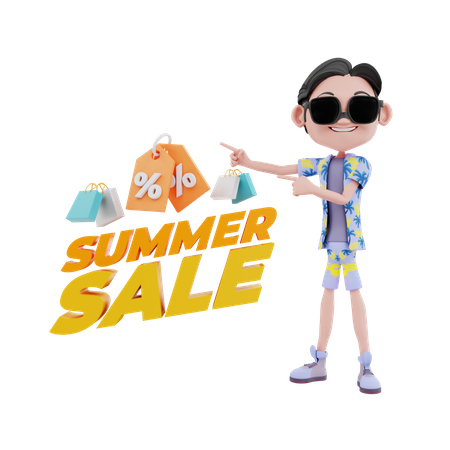 Man showing summer sale sign  3D Illustration