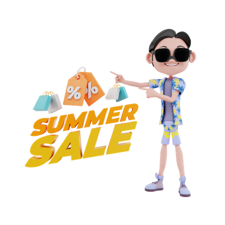 Man showing summer sale sign 3D Illustration