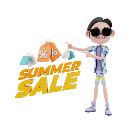 Man showing summer sale sign  3D Illustration