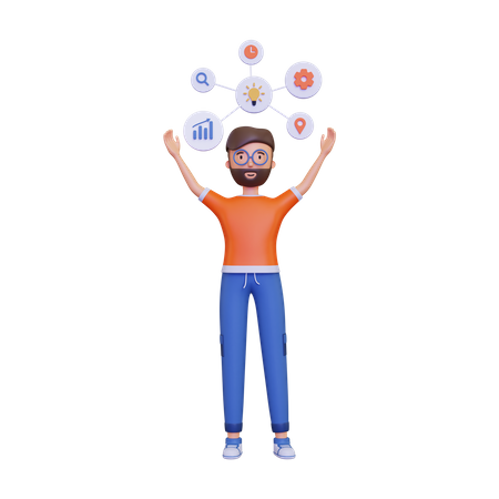 Man showing the mind map  3D Illustration