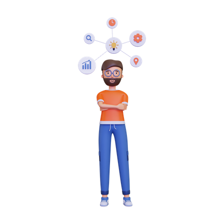 Man showing the mind map 3D Illustration